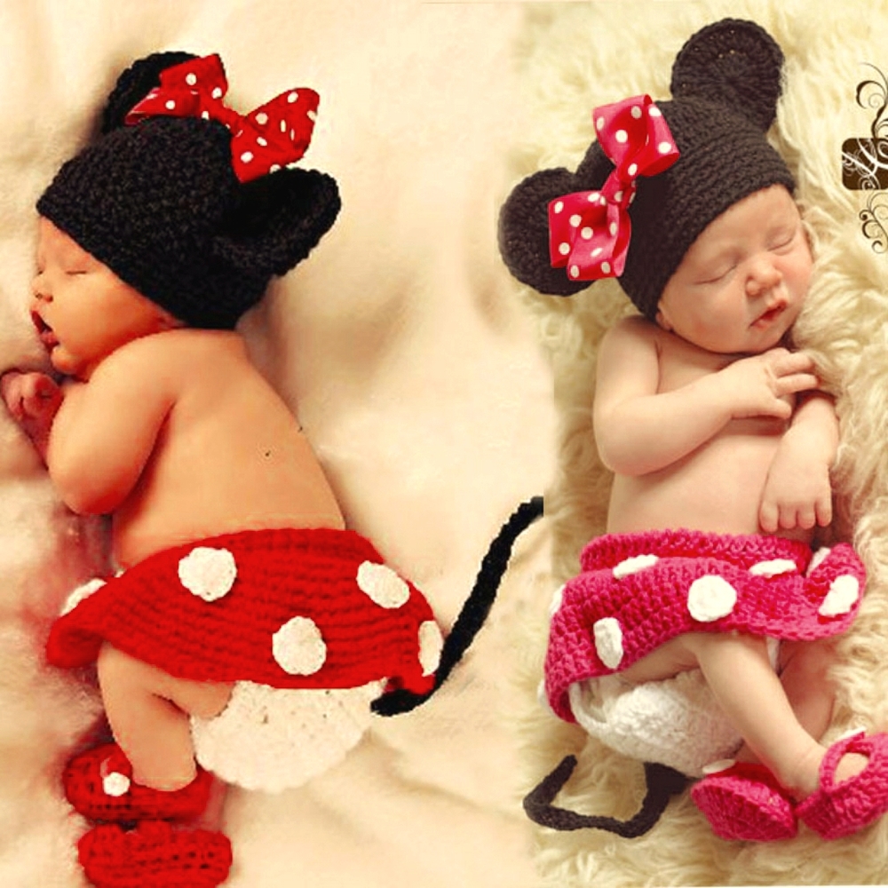 Red / Pink minnie mouse baby prop dress 0-6 mos